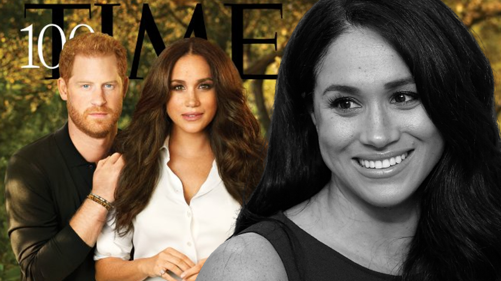 Meghan Markle, en un montaje de Jaleos, junto a la portada de 'Time' fotografiada por Pari Dukovic.
