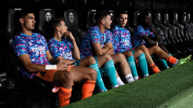 En banquillo del Real Madrid en Mestalla