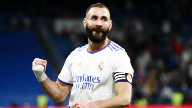 Karim Benzema celebra su gol al Mallorca