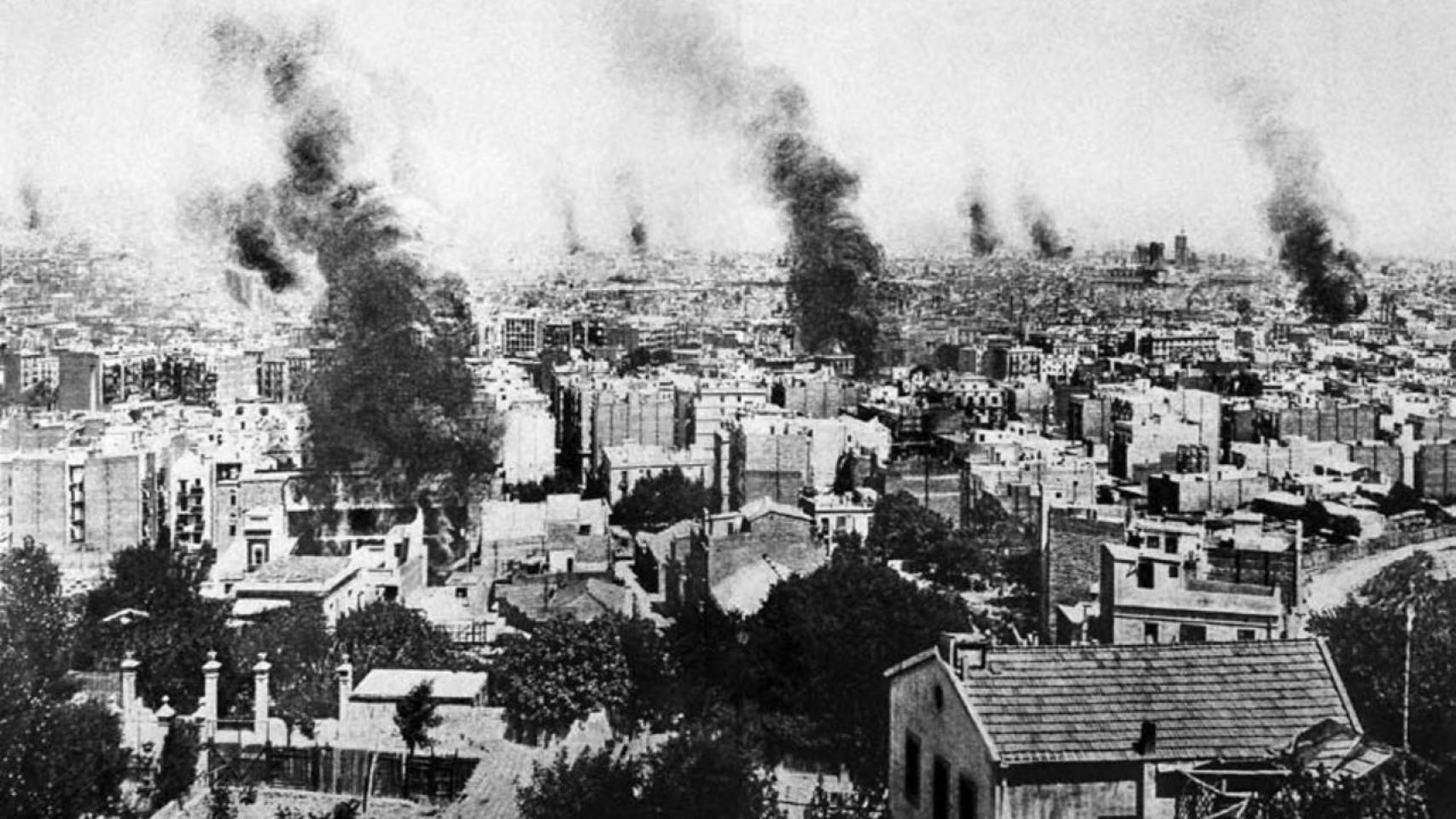 Barcelona en 1909 durante la Semana Trágica.