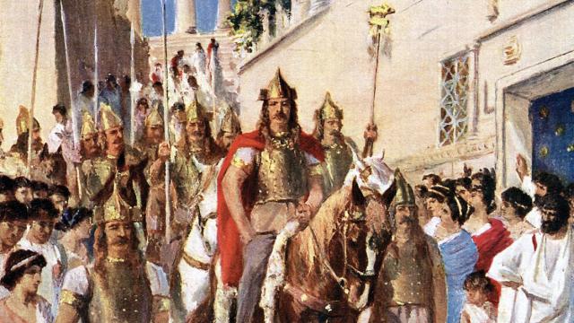 Ilustración de Alarico en Atenas.