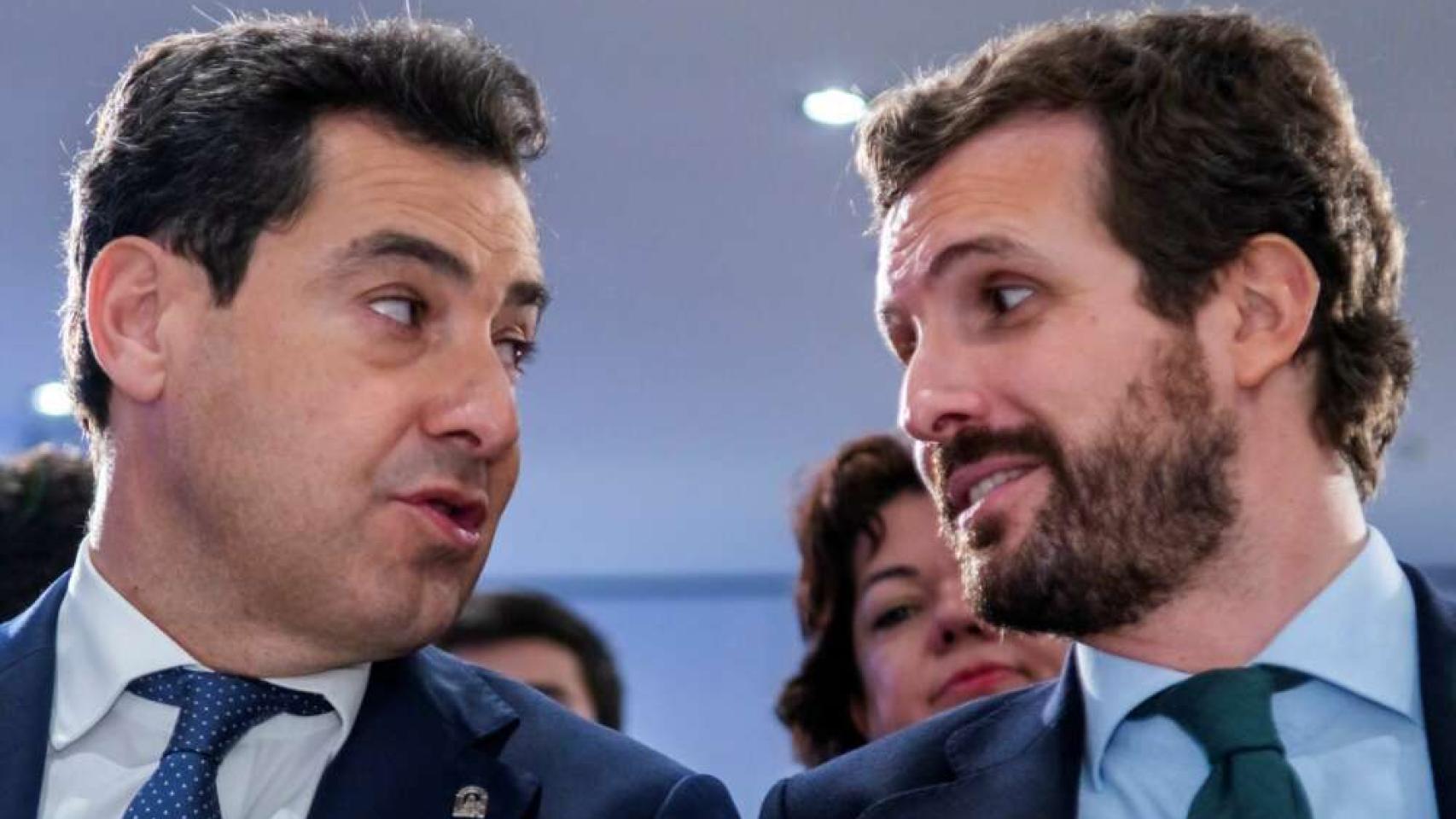 El presidente andaluz, Juanma Moreno, y el presidente del PP, Pablo Casado.