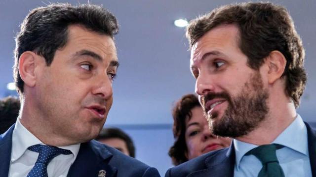 El presidente andaluz, Juanma Moreno, y el presidente del PP, Pablo Casado.