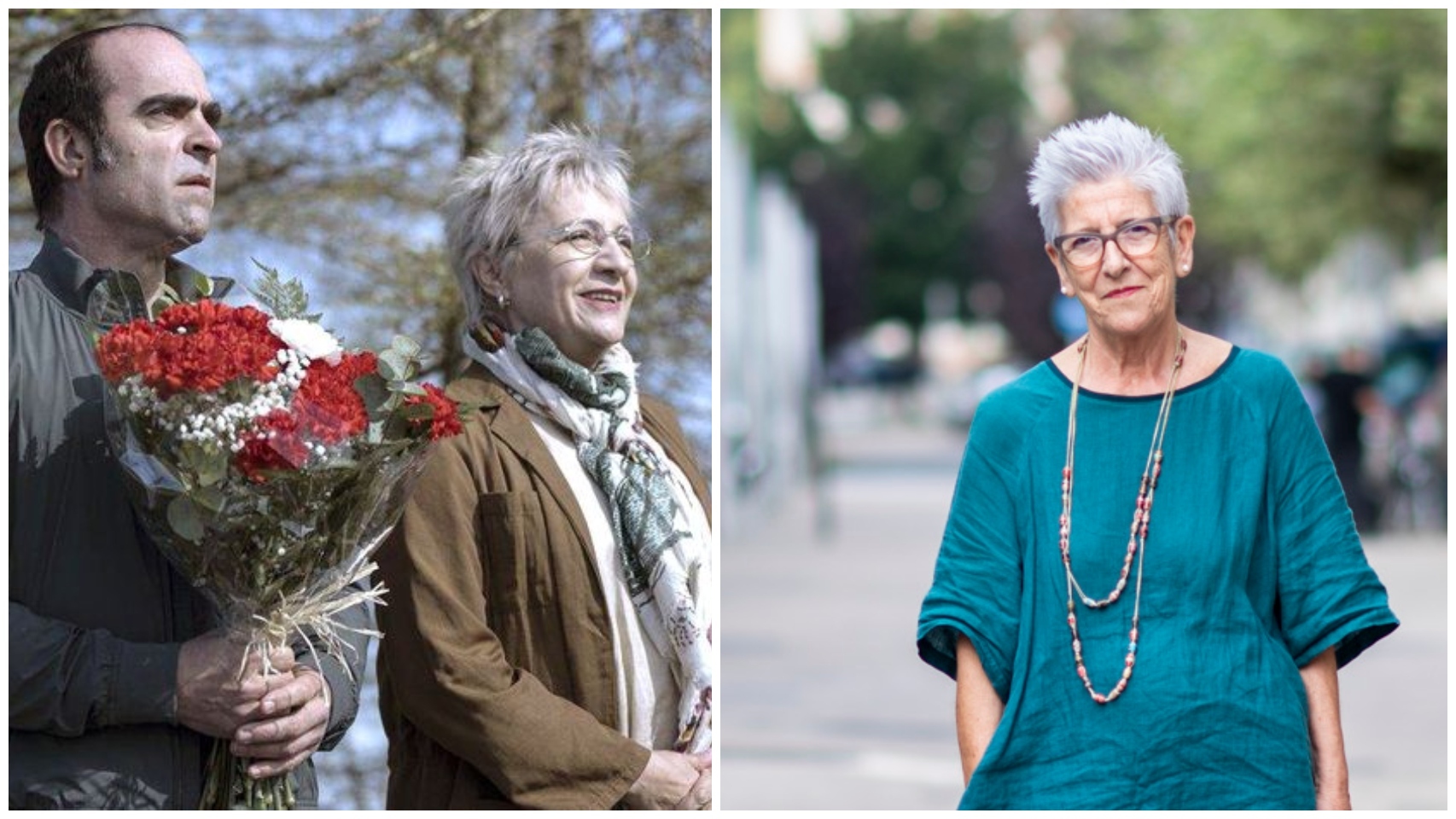 Maixabel, en un fotograma de la película; Maixabel posando para EL ESPAÑOL.