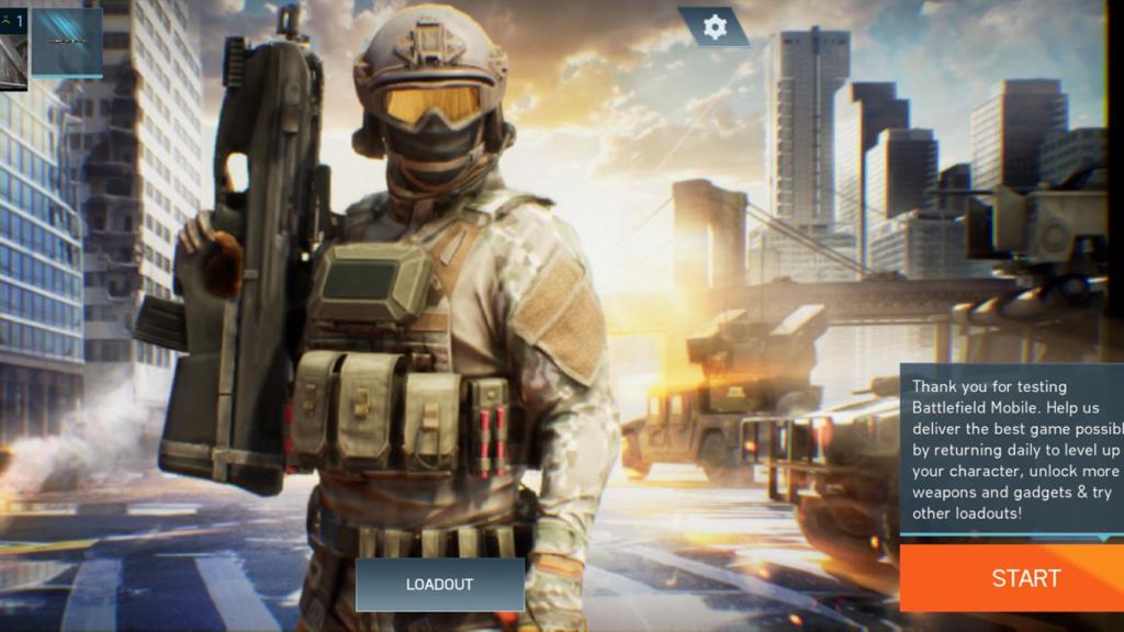 La pantalla de inicio en Battlefield Mobile