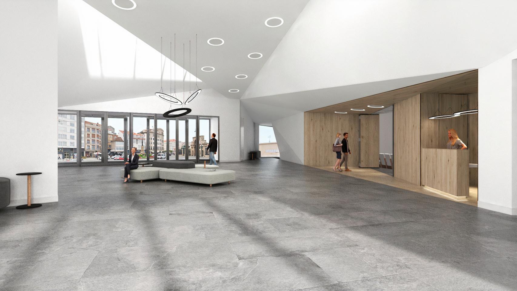 Infografía del vestíbulo del futuro auditorio de Marín.