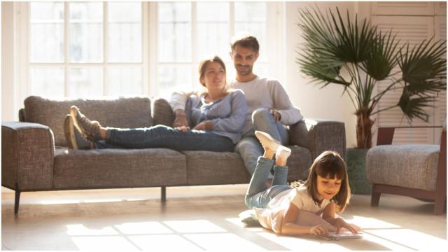 Familia, casa, padres, niños.