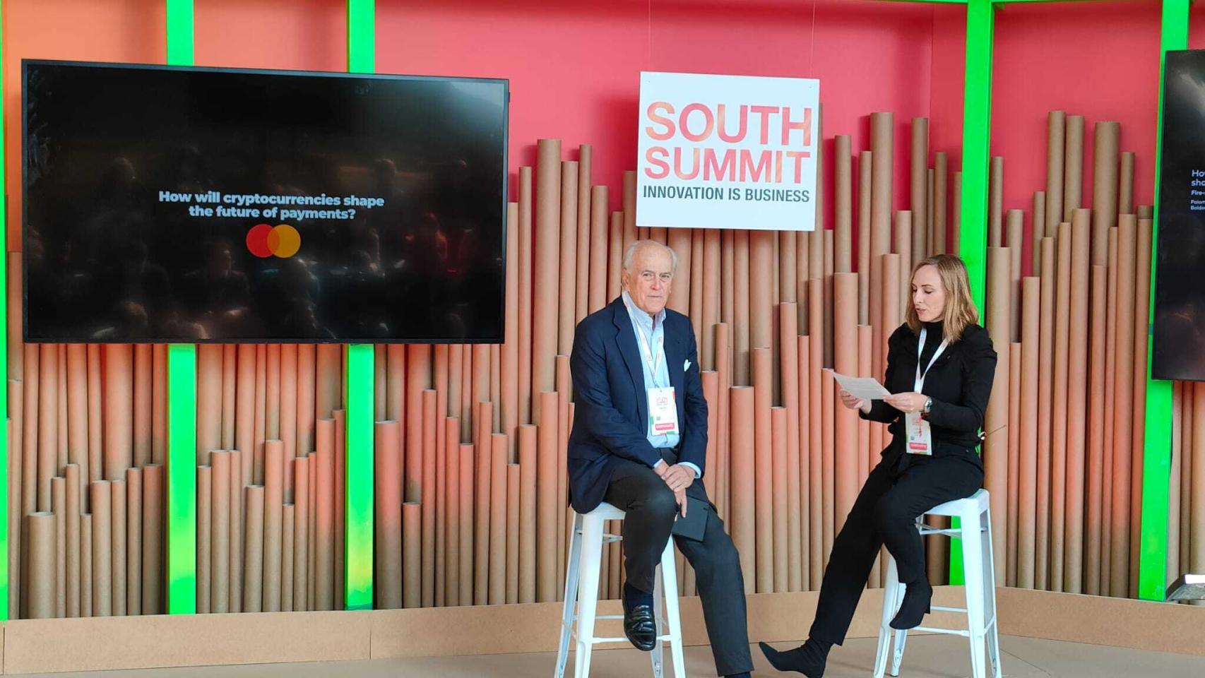 Paloma Real, Country Manager de Mastercard España, y Baldomero Falcones, Senior Advisor en Bit2Me, durante su conversación en South Summit 2021.