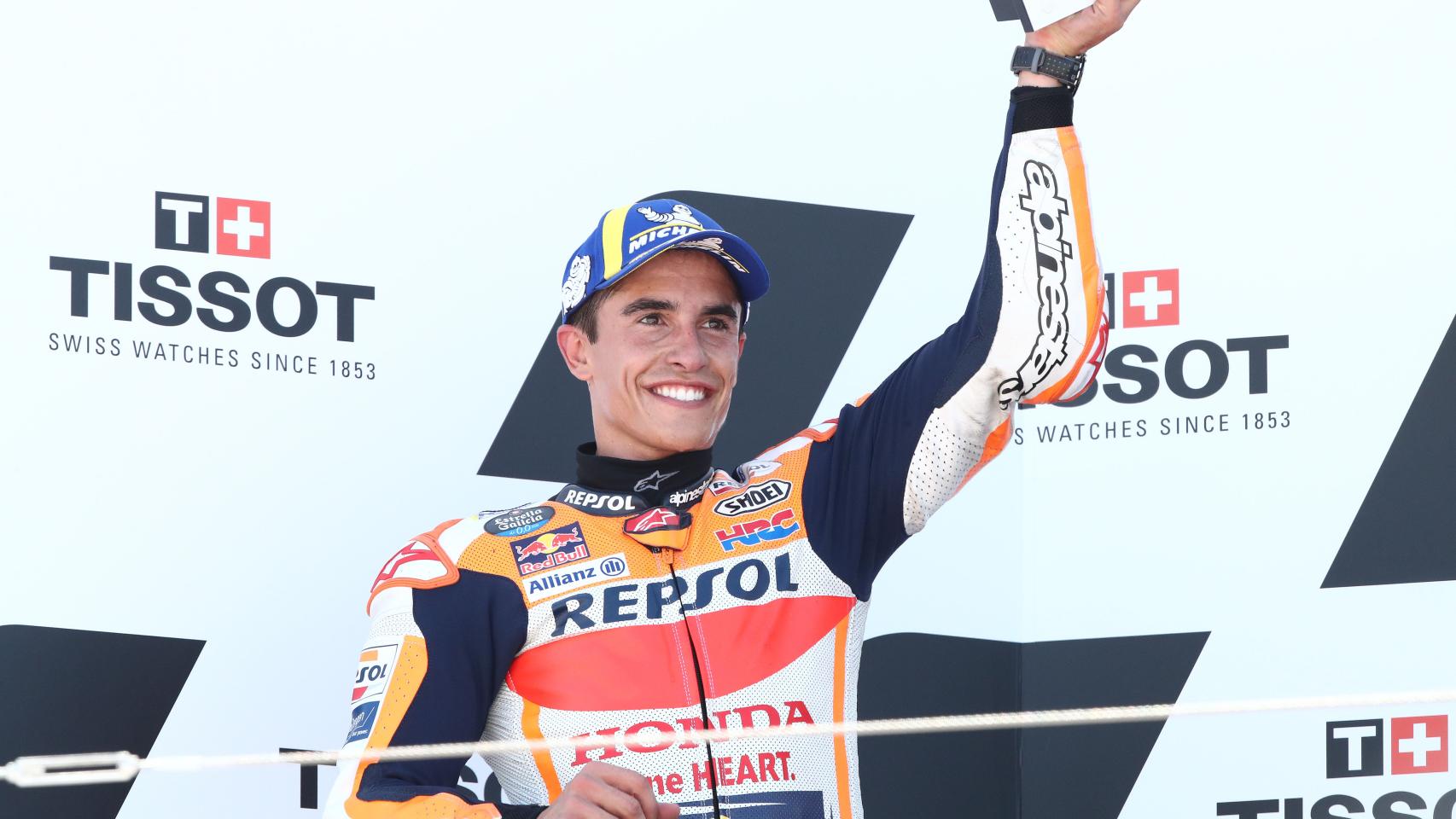 Marc Márquez celebra su segundo puesto en el GP de Aragón