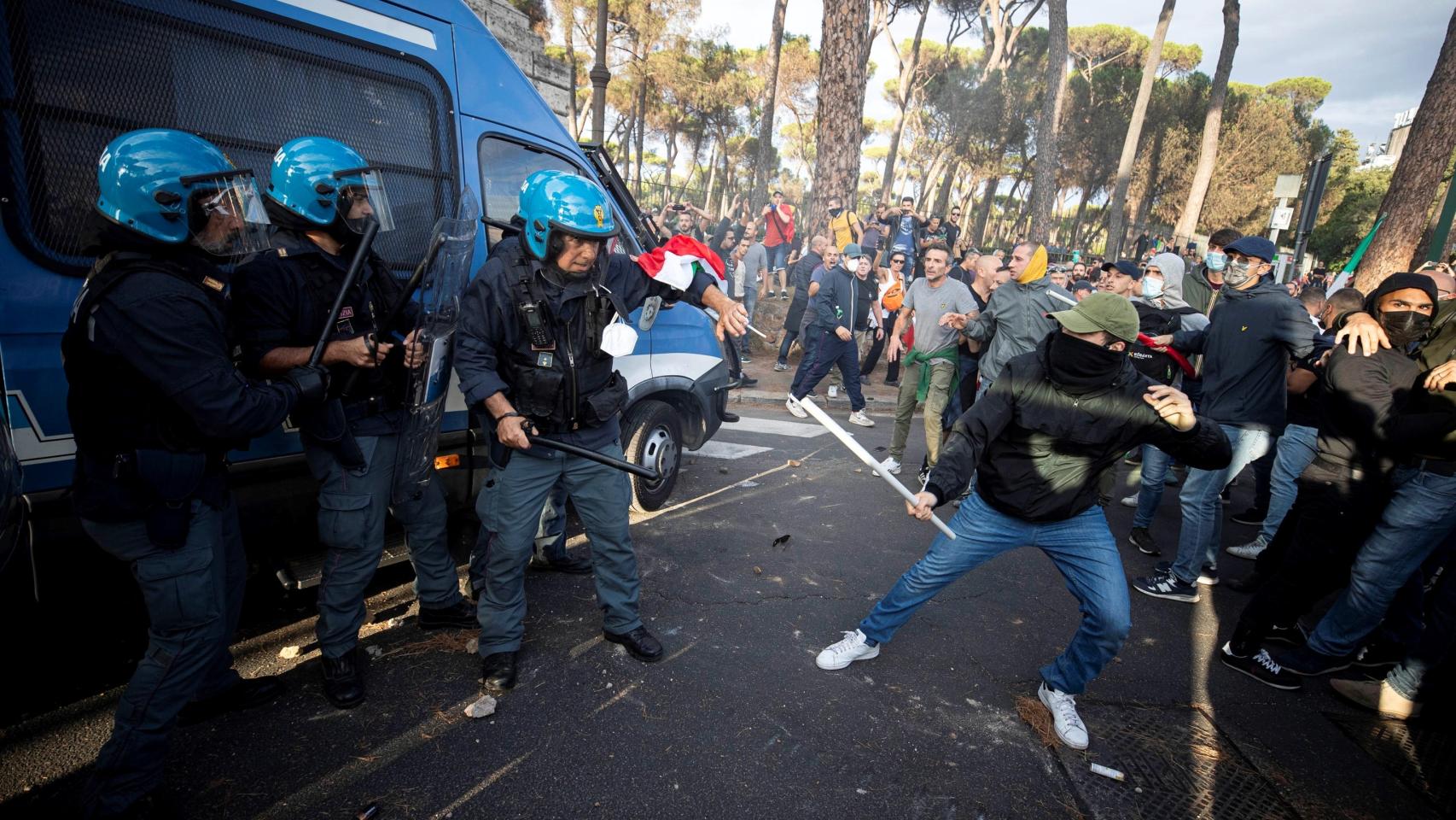 Manifestación en Roma en contra del pase Covid.