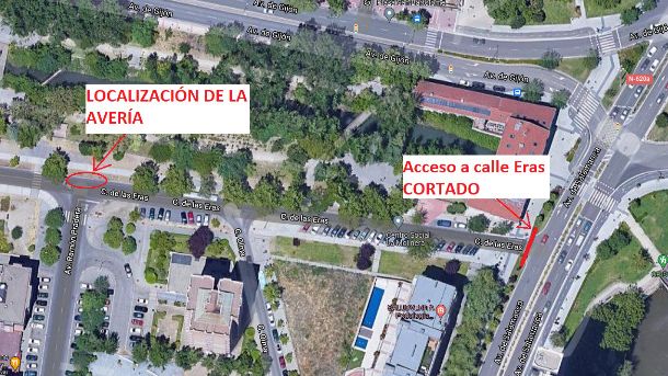Cortes al tráfico en la calle Eras con Avenida Salamanca