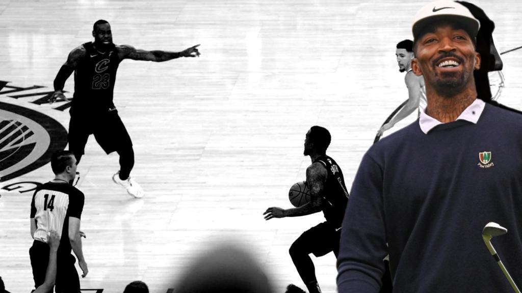 JR Smith, en un fotomontaje con la famosa jugada en los Cavaliers y en un partido de golf