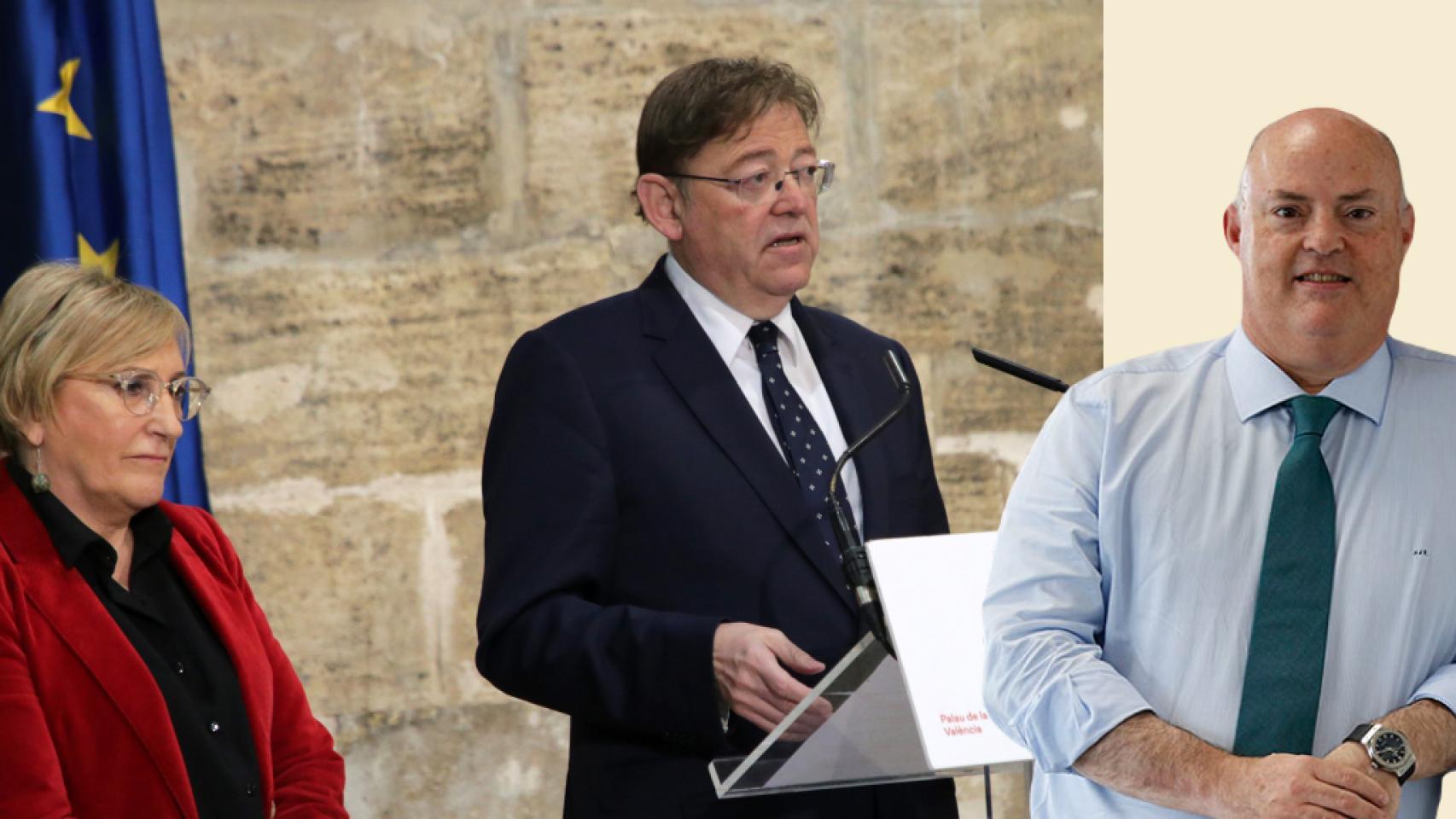 La consellera Ana Barceló, el presidente de la Generalitat Ximo Puig, y el director ejecutivo de Ribera Salud, Alberto de Rosa.