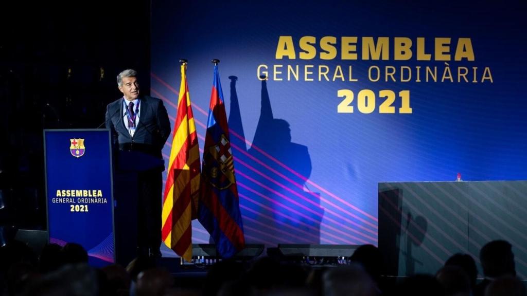 Joan Laporta, en la Asamblea de Socios Compromisarios del Barça de 2021.