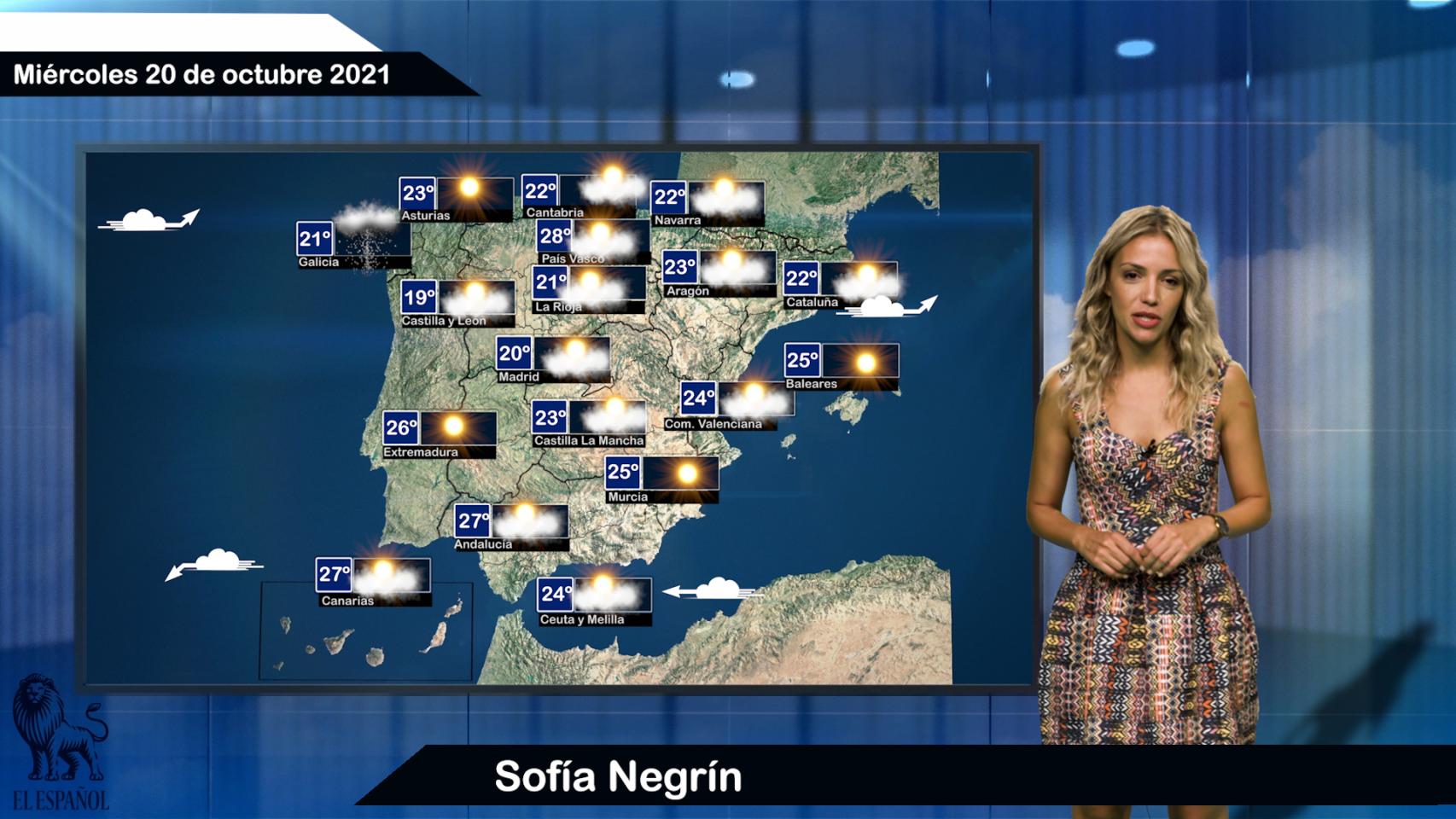 El tiempo del miércoles 20 de octubre.