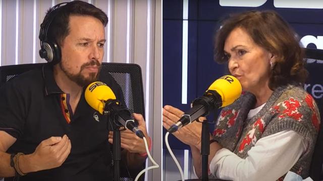 Pablo Iglesias y Carmen Calvo este lunes en la Cadena SER.