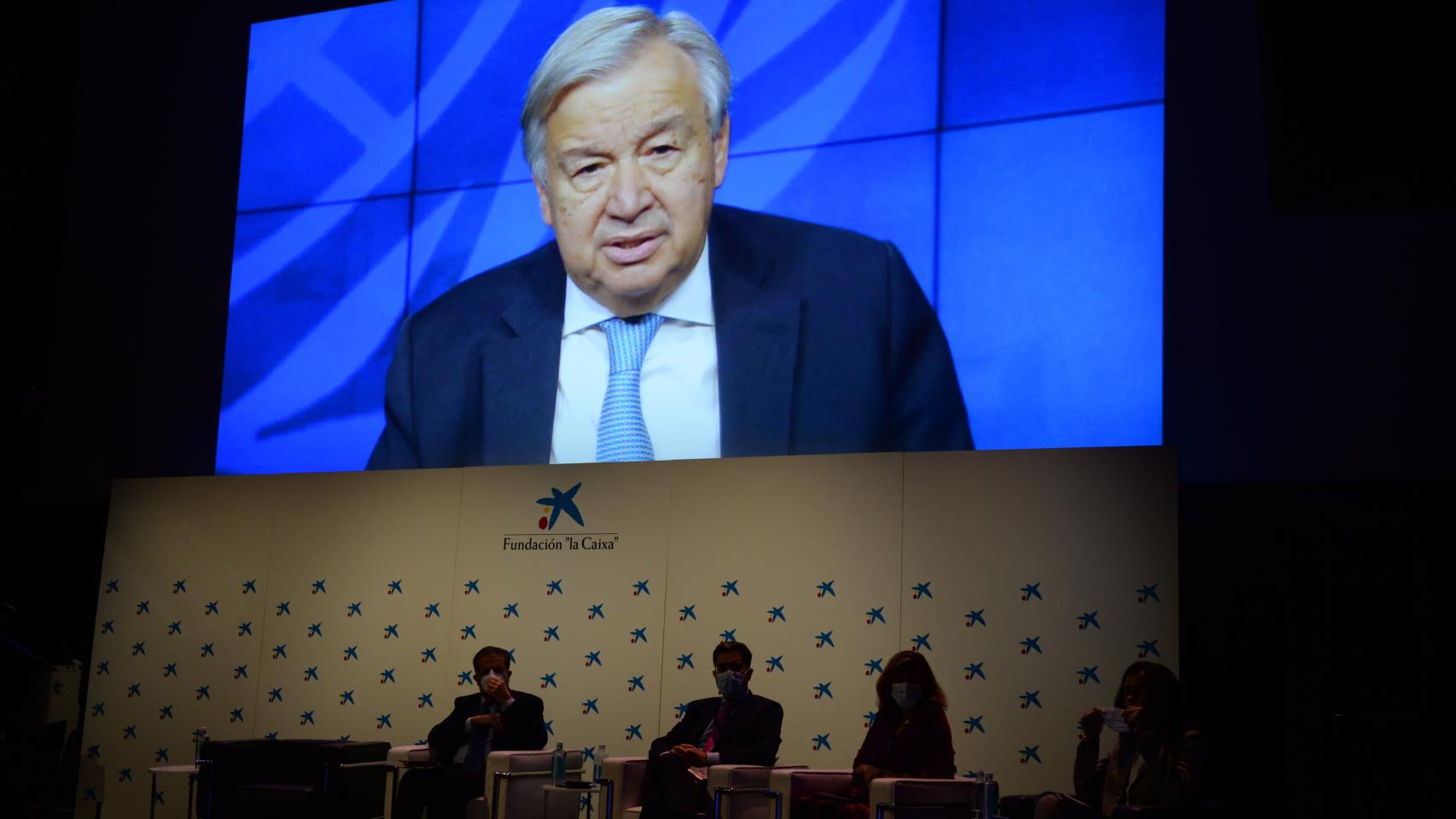 António Guterres, secretario general de la ONU, durante su intervención en el evento conmemorativo de ayer en el CaixaForum de Madrid.