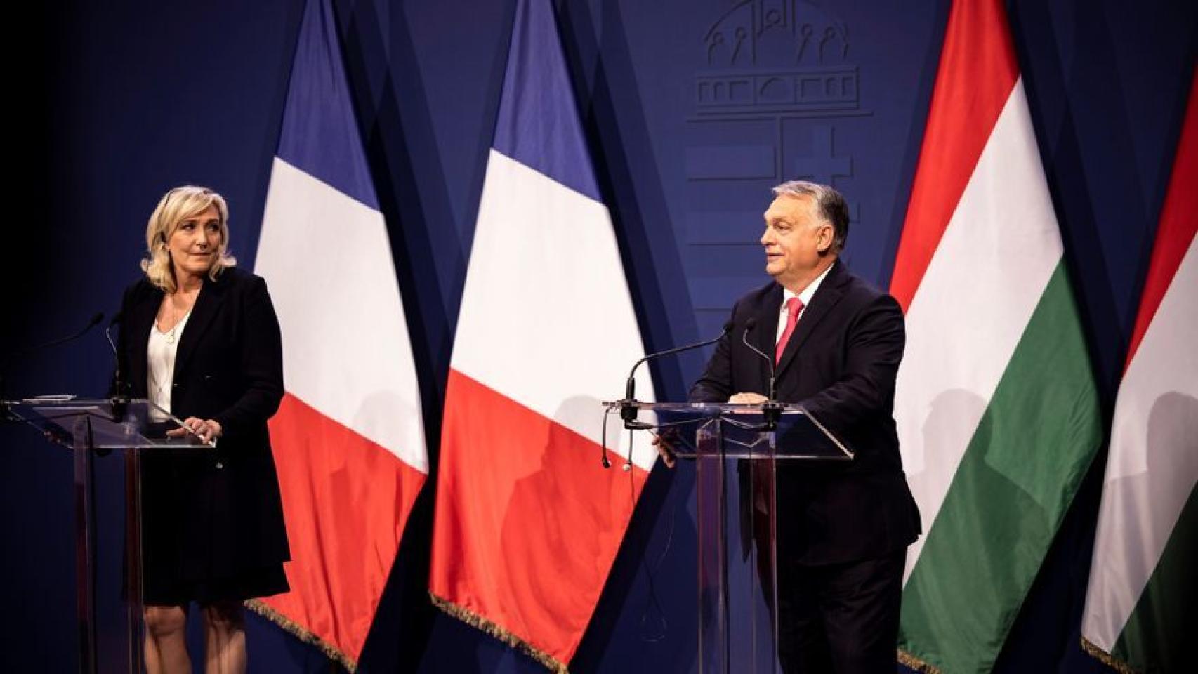 Viktor Orbán y Marine Le Pen, en la rueda de prensa de hoy.