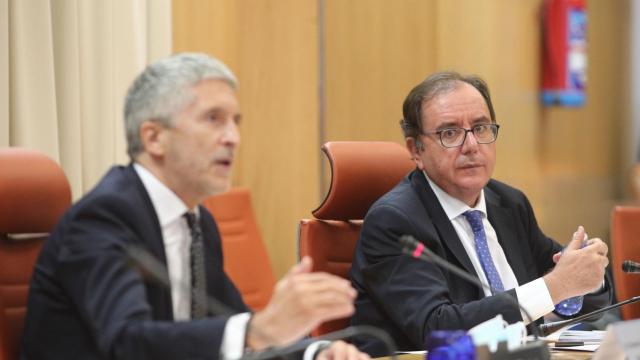 El secretario general de Instituciones Penitenciarias, Ángel Luis Ortiz, con Fernando Grande-Marlaska, en el Congreso.