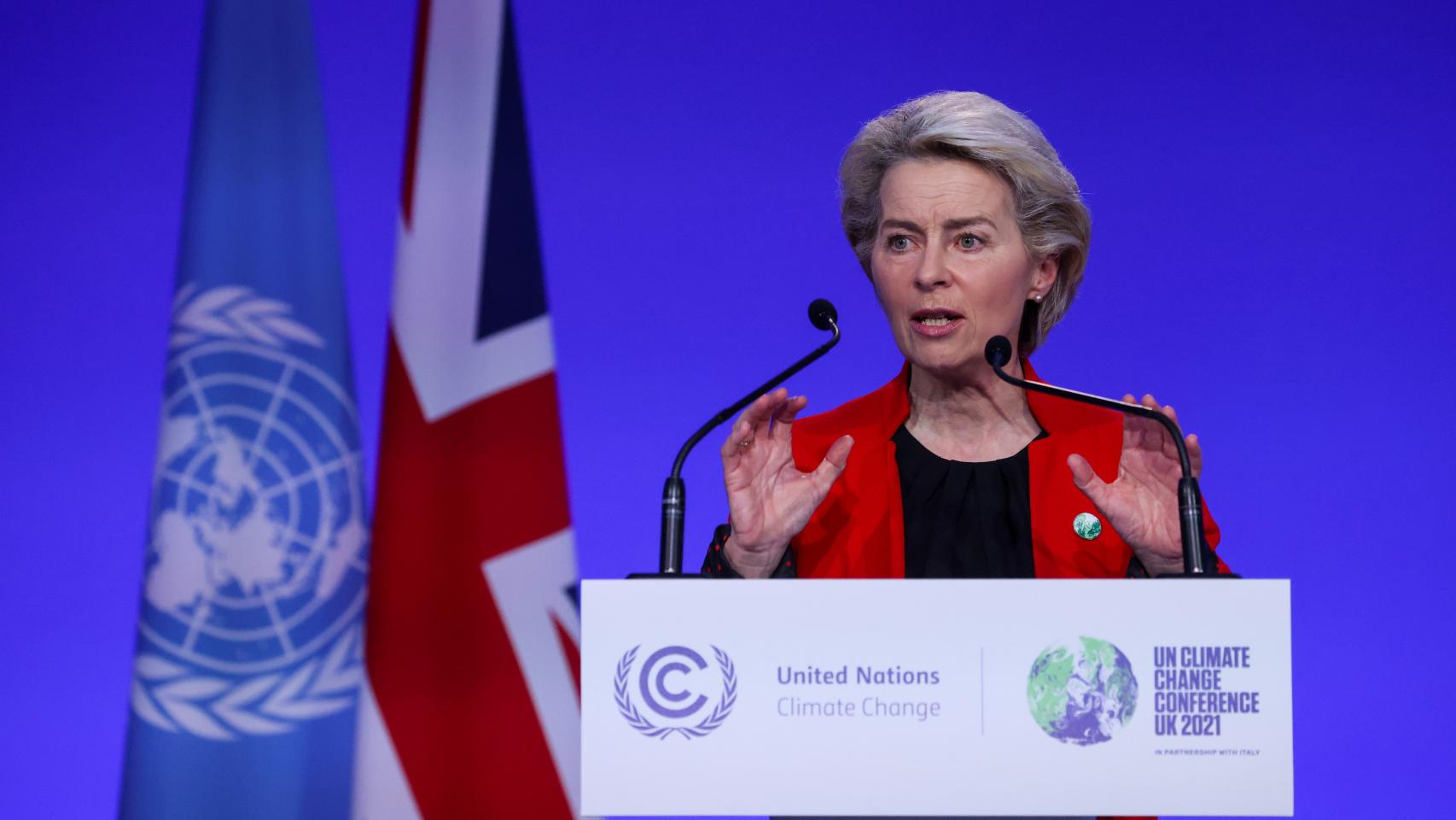 La presidenta de la Comisión Europea, Ursula von der Leyen, durante su intervención en la COP26.