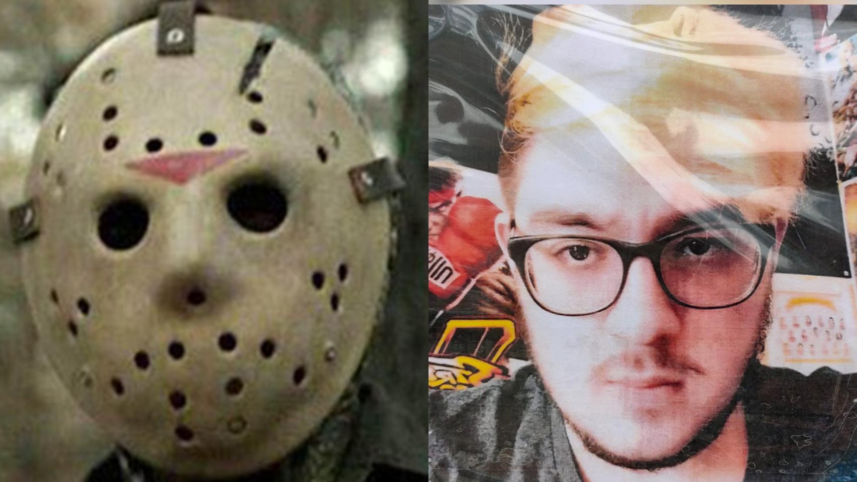 Una imagen del personaje Jason junto a un retrato de Lorenzo Popiliu Cazacu, el joven asesinado este domingo en Toledo.