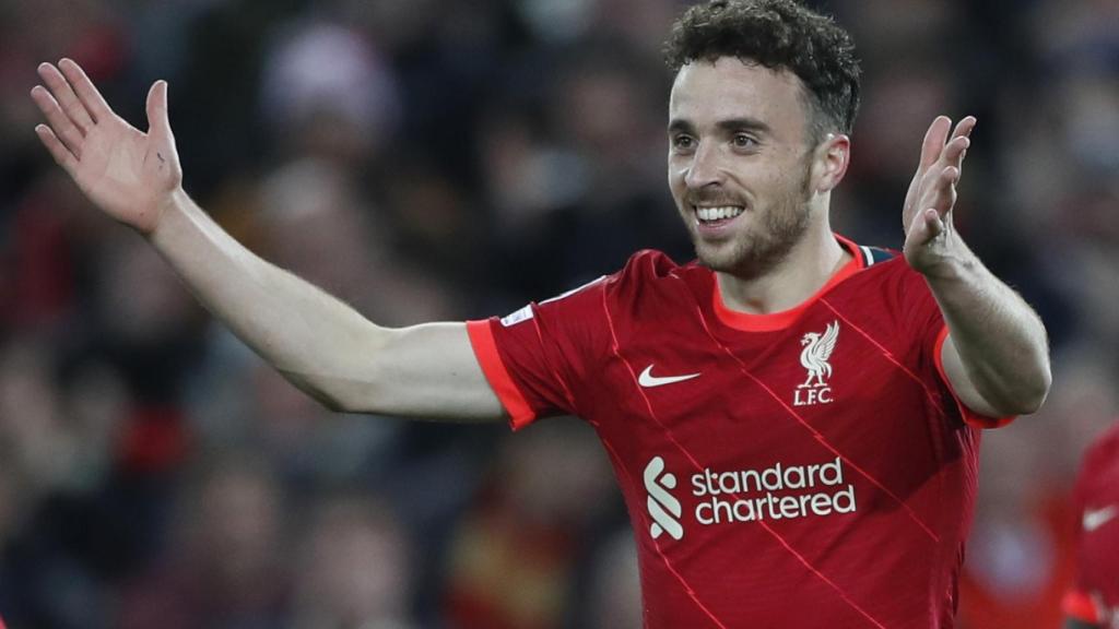 Diogo Jota celebra un gol con el Liverpool en la Champions League 2021/2022