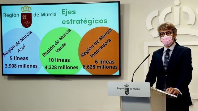 El consejero de Economía, Hacienda y Administración Digital, Luis Alberto Marín, presenta la agrupación de Next Carm en 3 grandes proyectos.