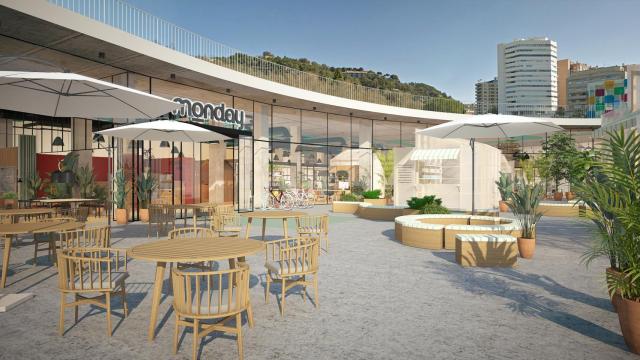 Infografía del exterior del espacio 'coworking' de Monday en Muelle Uno.