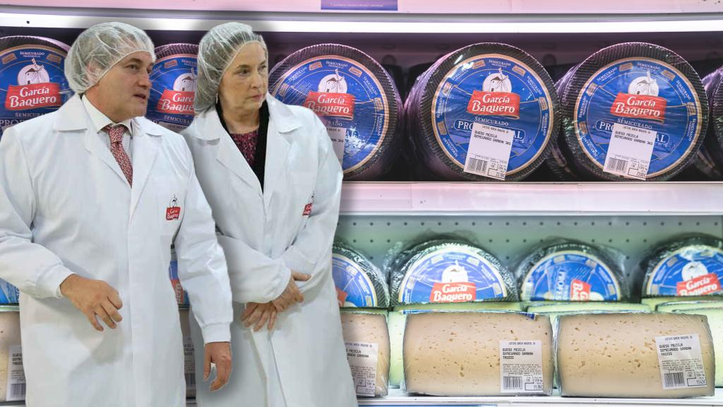 Montaje de Miguel Ángel y María del Mar García Baquero con los quesos de su empresa de fondo.