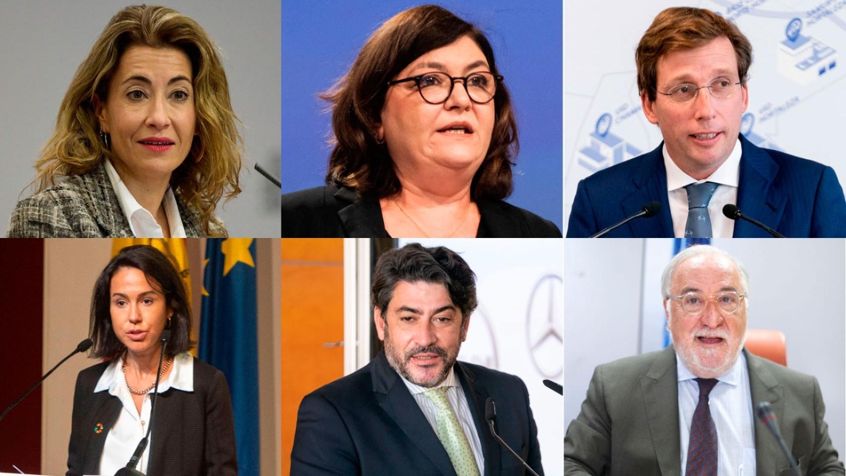 Raquel Sánchez,  ministra de Transportes, Movilidad y Agenda Urbana; Adina Vălean, comisaria de Transportes; José Luis Martínez-Almeida, alcalde de Madrid; Isabel Pardo de Vera, Secretario de Estado de Transportes, Movilidad y Agenda Urbana; David Pérez, consejero de transportes de la CAM y Pere Navarro, director general de Tráfico.