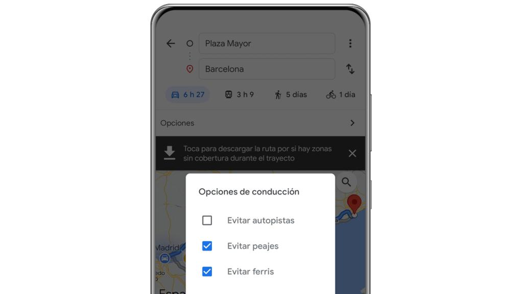 Evitar peajes en Google Maps