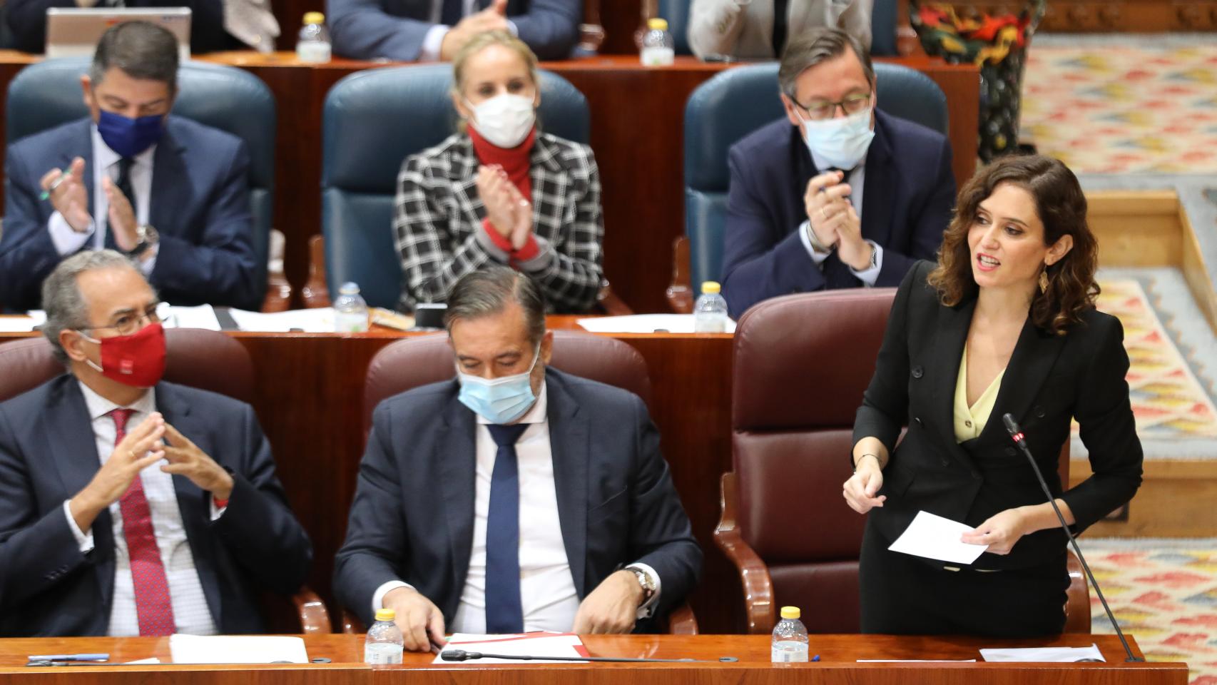 La presidenta de la Comunidad de Madrid, Isabel Díaz Ayuso, en el debate celebrado este jueves en la Asamblea regional..