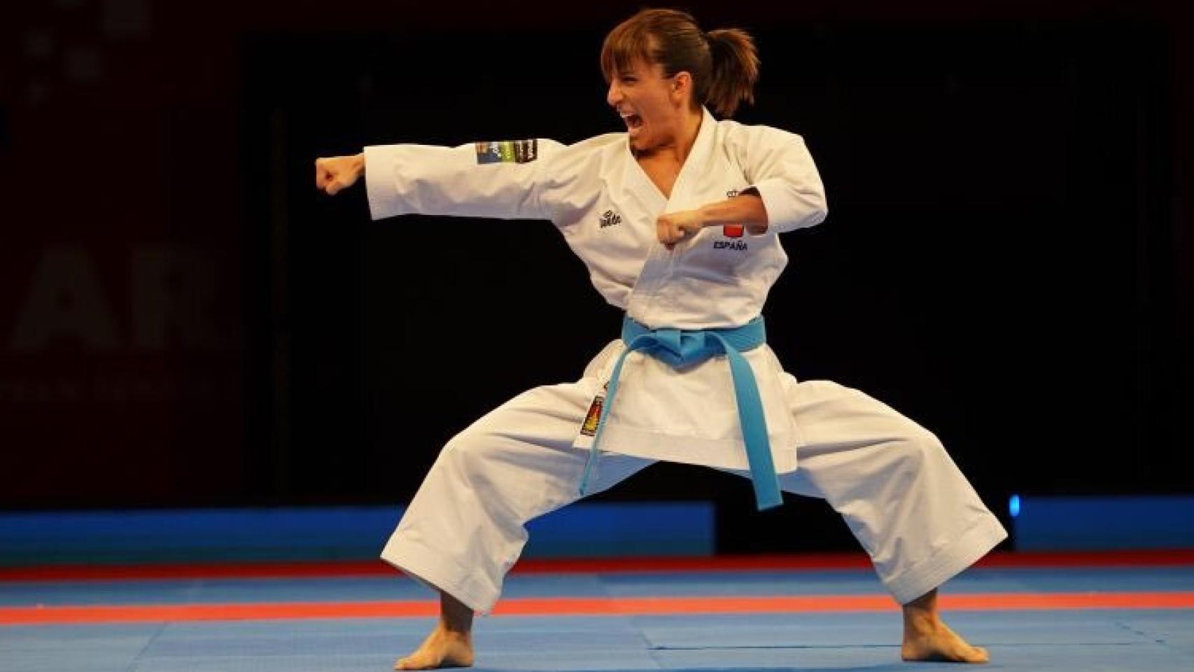 Sandra Sánchez en el Mundial de Dubai 2021. Foto: @RFEKarate