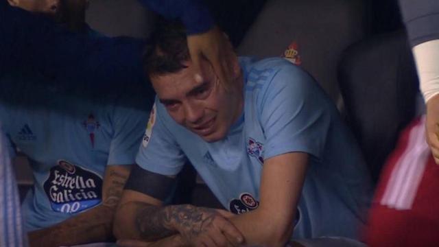 Iago Aspas llorando en el banquillo en el Celta-Villarreal de 2019.