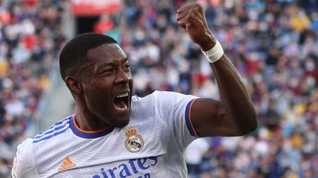 David Alaba celebra un gol con el Real Madrid