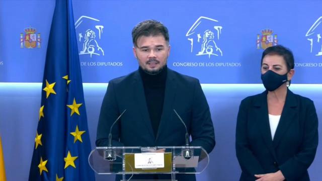 Gabriel Rufián, durante una rueda de prensa en el Congreso de los Diputados.