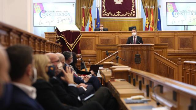 El Salón de Plenos de las Cortes de Castilla-La Mancha.