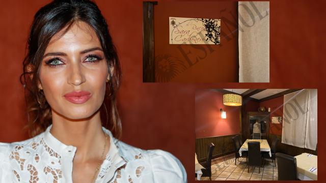 La presentadora Sara Carbonero en montaje de EL ESPAÑOL junto a dos imágenes del salón que se le reserva en Corral de Almaguer (Toledo).