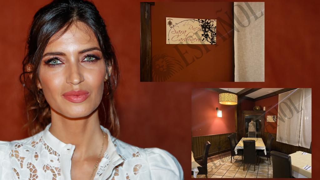 Sara Carbonero en montaje de EL ESPAÑOL junto a dos imágenes del salón que se le reserva en Corral de Almaguer (Toledo).