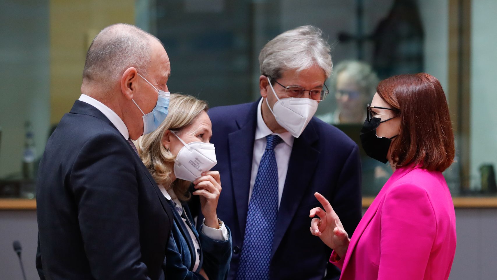 La vicepresidenta Nadia Calviño, durante el Eurogrupo de este lunes
