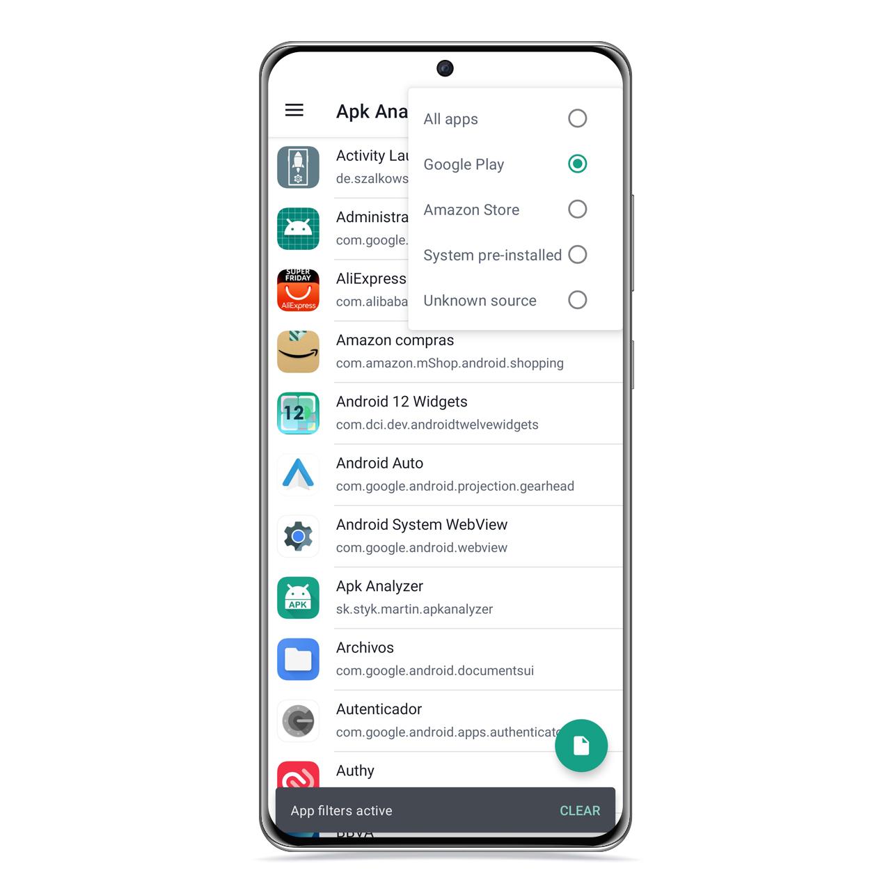Filtros en APK Analyzer