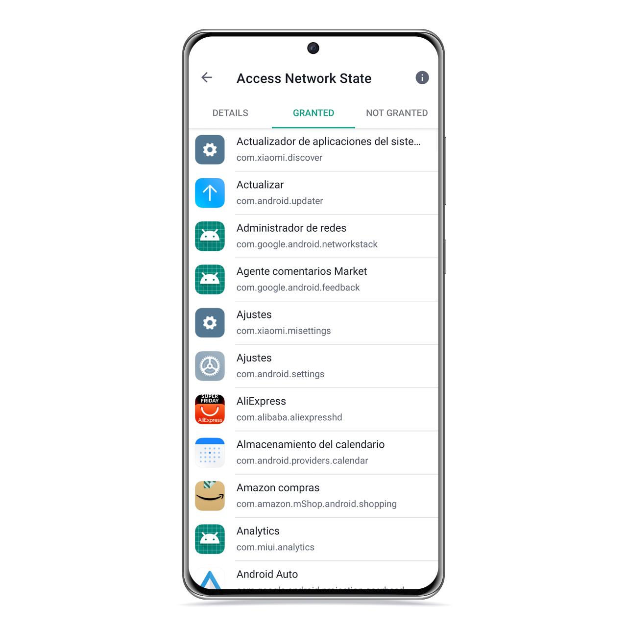 Vista de permisos en APK Analyzer