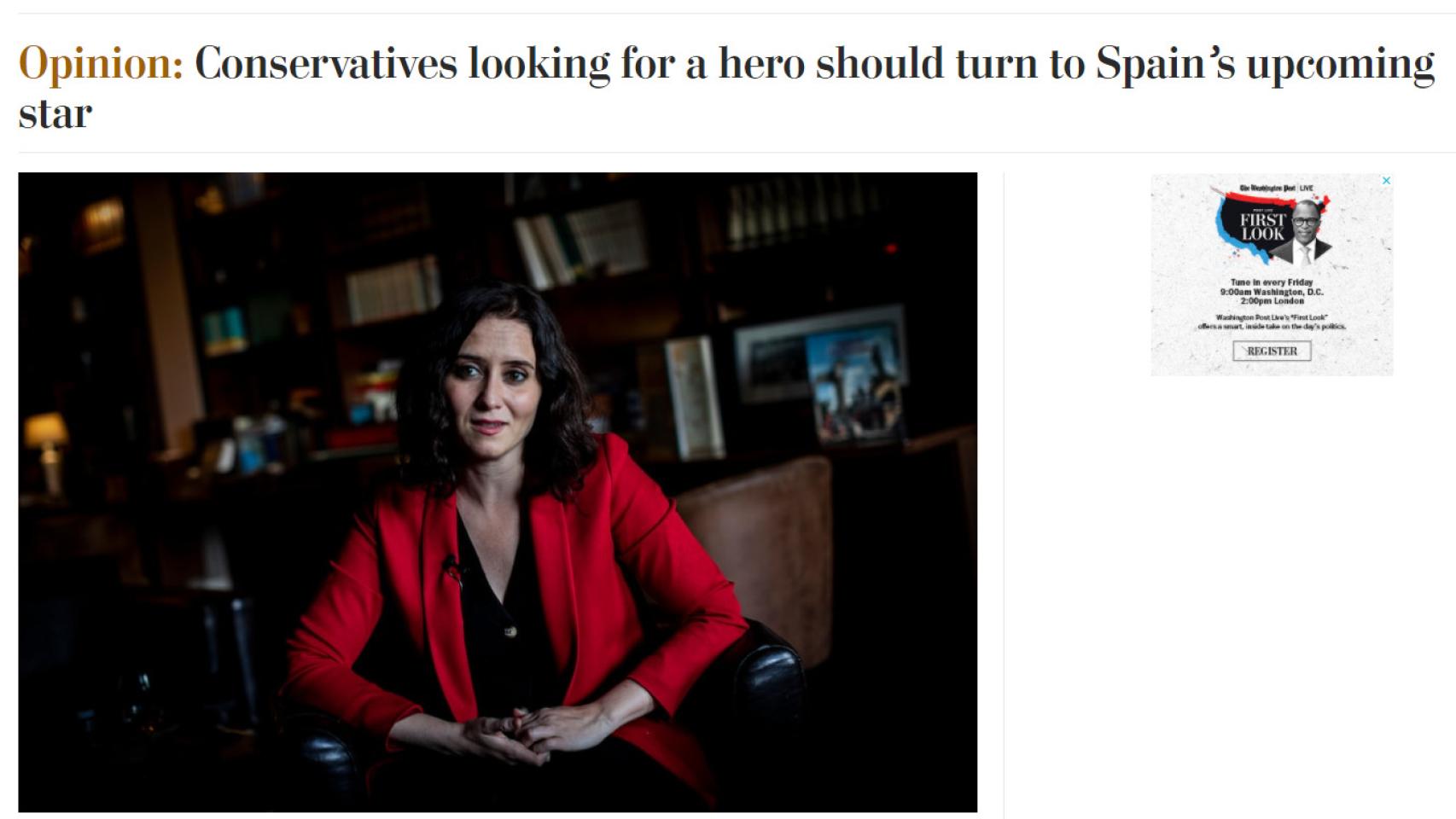 Isabel Díaz Ayuso en 'The Washington Post'.