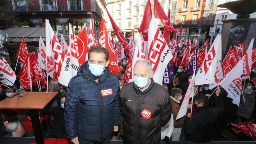 Vicente Andrés y Faustino Temprano, secretarios autonómicos de CCOO y UGT en una manifestación.