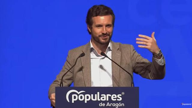 Pablo Casado el pasado domingo, durante el congreso regional del PP de Aragón.