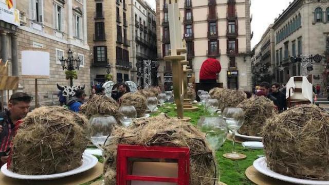 El belén 'laico' que dispuso Ada Colau en el centro de Barcelona en 2018.