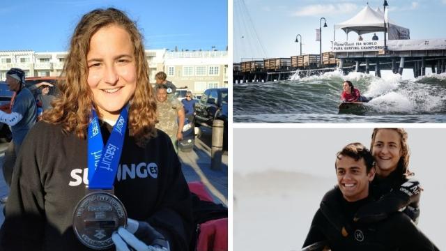 La surfista malagueña Sarah Almagro, en varias fotos.