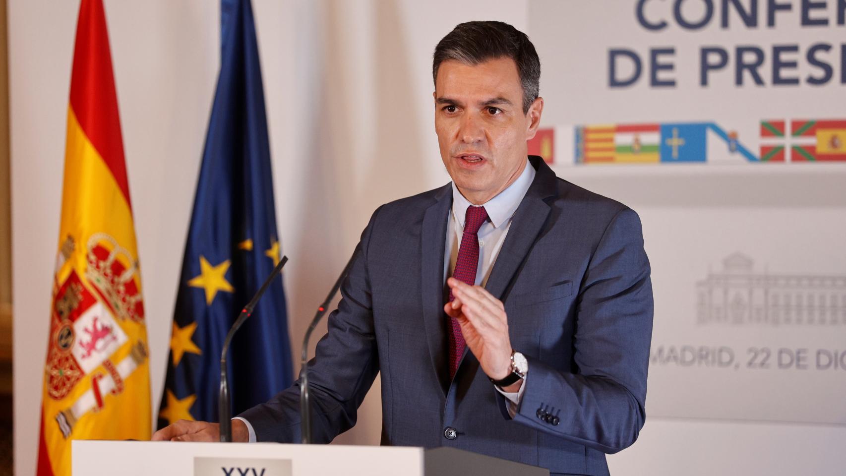 El presidente del Gobierno, Pedro Sánchez, en la rueda de prensa tras la Conferencia de Presidentes.
