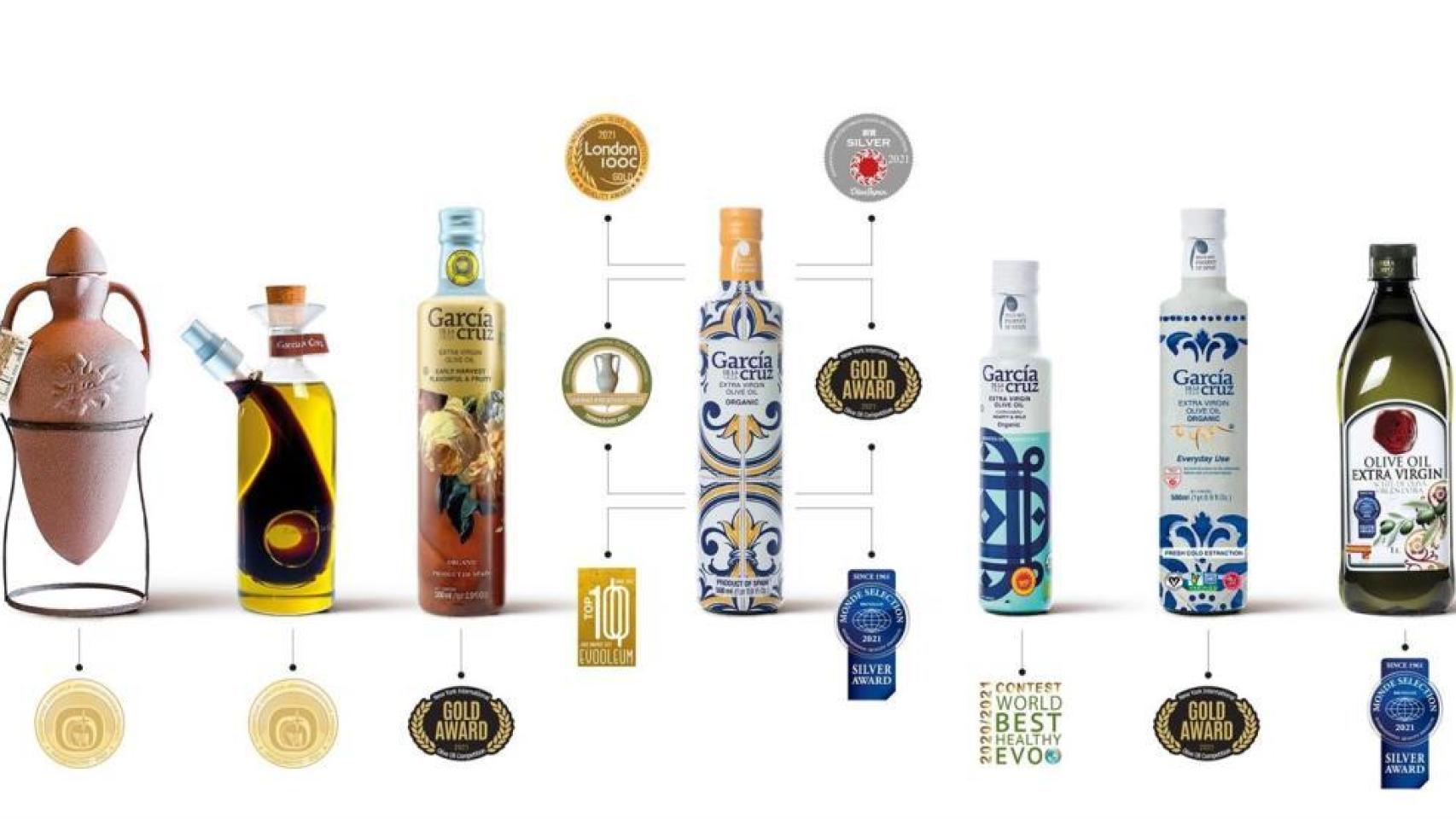 Distintos envases de Aceites García de la Cruz.