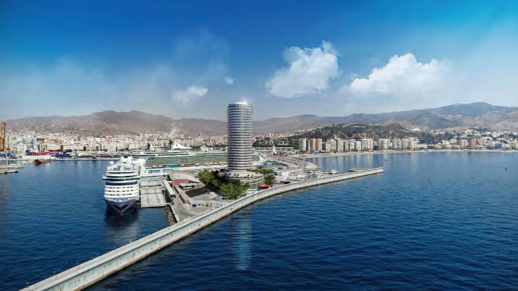 Infografía de la torre hotelera proyectada en el puerto de Málaga.